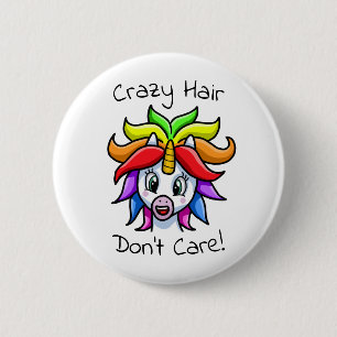 Badge Rond 5 Cm Unicorn Crazy Hair ne s'en fiche pas drôle