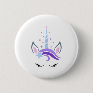 Badge Rond 5 Cm Unicorn Face Eyelashes Céleste Lune Star Boho Lu