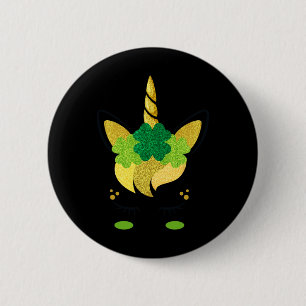 Badge Rond 5 Cm Unicorn Face St Patrick's Day Irlandais Girls Kids