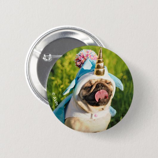 Badge Rond 5 Cm Unicorn pug (Devant & derrière)