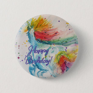 Badge Rond 5 Cm Unicorn Unicorns Rainbow Girls Joyeux anniversaire