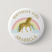 Badge Rond 5 Cm Unicorne d'or "fille d'anniversaire" Personnalisé (Devant)