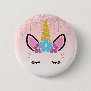 Badge Rond 5 Cm Unicorne florale de Parties scintillant à goutte r