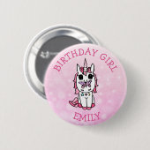 Badge Rond 5 Cm Unicorne rose personnalisée Fille d'anniversaire (Devant & derrière)