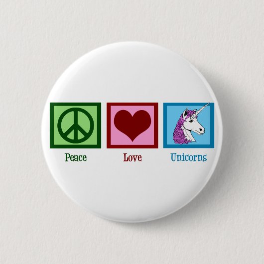 Badge Rond 5 Cm Unicornes Peace Love (Devant)