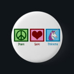 Badge Rond 5 Cm Unicornes Peace Love<br><div class="desc">Un signe de paix vert,  un coeur rouge et une jolie licorne avec une mignonne crinière violette. J'aime les animaux d'imaginaire et les licornes sont mes préférés. Ajoutez ce beau cadeau de licorne à votre collection.</div>