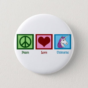 Badge Rond 5 Cm Unicornes Peace Love