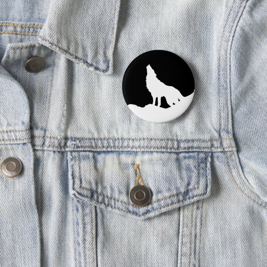 Badge Rond 5 Cm Unique Noir & Blanc Pop Art Wolf Silhouette (En situation)