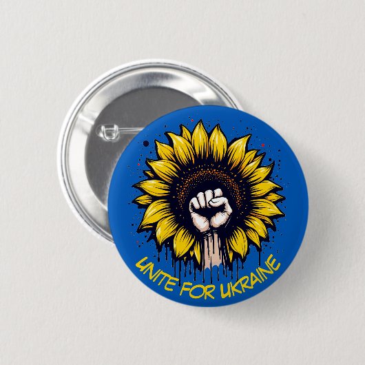Badge Rond 5 Cm Unite for Ukraine Sunflower & power Poing Button (Devant & derrière)