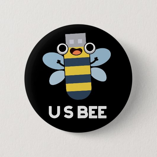Badge Rond 5 Cm US Bee Funny USB - Jeu technique Dark BG (Devant)