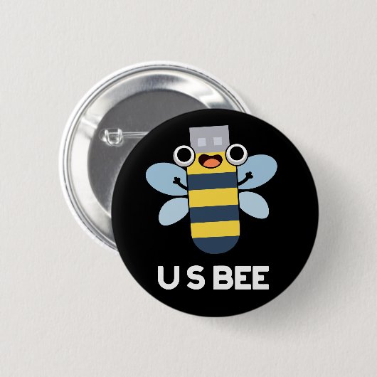 Badge Rond 5 Cm US Bee Funny USB - Jeu technique Dark BG (Devant & derrière)