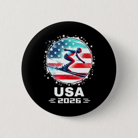 Badge Rond 5 Cm US Team 2026 États-Unis American Flag Skiing U (Devant)