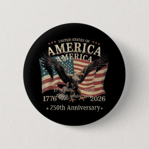 Badge Rond 5 Cm USA 250 Ans Anniversaire 1776 2026 Patriotique