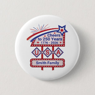 Badge Rond 5 Cm USA 250 personnalisé - Marquee Rétro Patriotique
