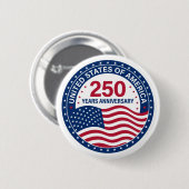 Badge Rond 5 Cm USA 250 Years Anniversary Flag Button (Devant & derrière)