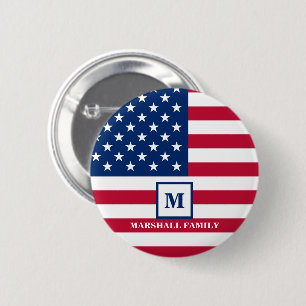 Badge Rond 5 Cm USA American Flag Customized Monogram 4th Of July