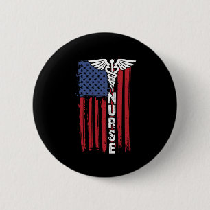 Badge Rond 5 Cm USA American Flag Patriotic Nurse Week Nurse Week