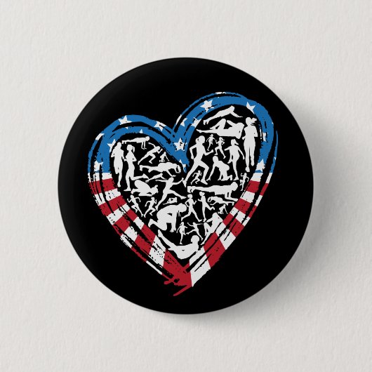 Badge Rond 5 Cm USA Flag American Runner - Runt Heart (Devant)
