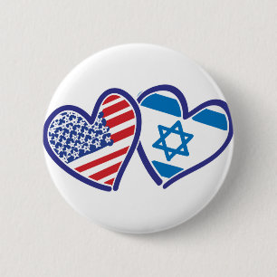 Badge Rond 5 Cm USA Israel Heart Flag