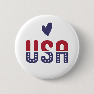 Badge Rond 5 Cm USA Love American Flag Rouge Blanc Bleu Patriotiqu
