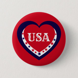 Badge Rond 5 Cm USA Patriotique Rouge Blanc Bleu Cœur Festif 4 Jui