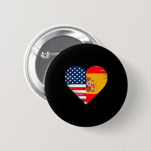 Badge Rond 5 Cm Usa Spain Heart - Dual Citizenship (Devant & derrière)