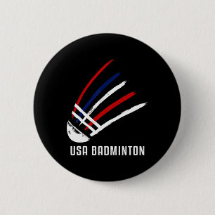 Badge Rond 5 Cm Usa Volant de badminton Rouge Blanc Bleu