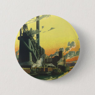 Badge Rond 5 Cm Usine ancienne sur un quai