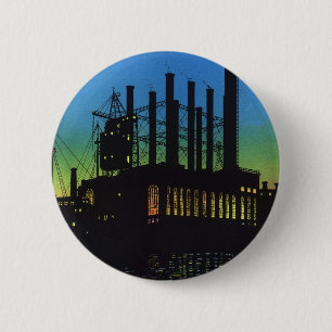 Badge Rond 5 Cm Usine de fabrication au coucher du soleil, Entrepr