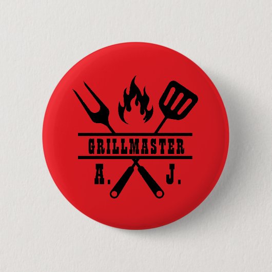Badge Rond 5 Cm Ustensile de grillmaster rouge (Devant)