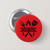 Badge Rond 5 Cm Ustensile de grillmaster rouge (Devant & derrière)