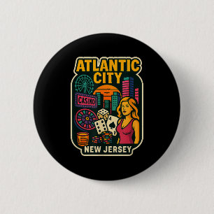 Badge Rond 5 Cm Vacances à Atlantic City dans le New Jersey Casino