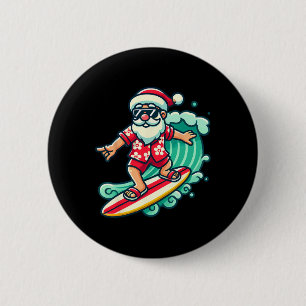 Badge Rond 5 Cm Vacances de Noël tropicales du Père Noël surfeur X