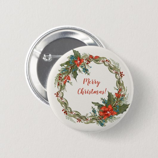 Badge Rond 5 Cm Vacances de Noël Wreath (Devant & derrière)