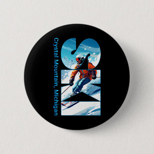 Badge Rond 5 Cm Vacances de ski à Crystal Mountain Michigan Ski Ou