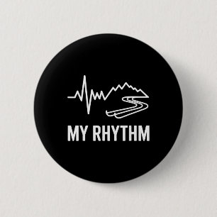 Badge Rond 5 Cm Vacances de ski Snowboard Battement de coeur Mon r