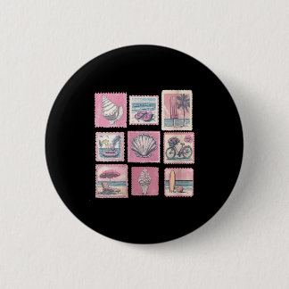 Badge Rond 5 Cm Vacances d'été à la plage côtière rose vintage pou