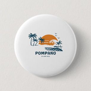 Badge Rond 5 Cm Vacances d'été à Pompano Beach Floride Vintage 70'