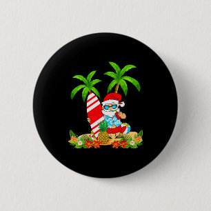 Badge Rond 5 Cm Vacances d'été de Noël de surf de Santa en juillet