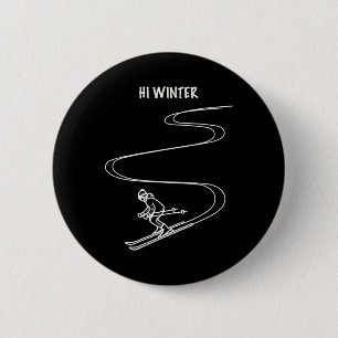 Badge Rond 5 Cm Vacances d'hiver Ski Ligne Art Noël X-mas Ski
