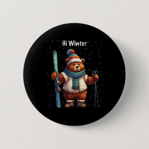 Badge Rond 5 Cm Vacances d'hiver Skieur Animal Noël Ski Ski X