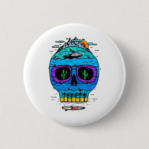 Badge Rond 5 Cm Vacances drôles de surf de crâne Paradis tropical