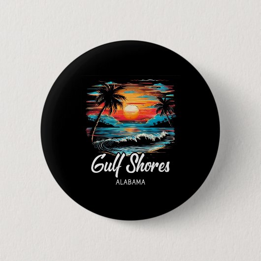 Badge Rond 5 Cm Vacances en famille Retro Sunset Alabama Gulf Shor (Devant)