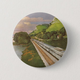 Badge Rond 5 Cm Vacances en train vintage, locomotive à la campagn