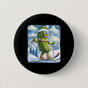 Badge Rond 5 Cm Vacances enneigées avec ski de fond pour amateurs