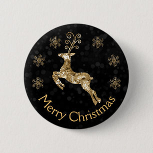 Badge Rond 5 Cm Vacances Gold s'est effondré Foil Christmas Reinde