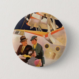 Badge Rond 5 Cm Vacances vintages en famille Via Seaplane avec hél