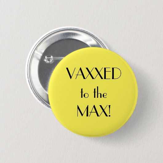 Badge Rond 5 Cm Vaccination Max Jaune Art Déco Vaxxed (Devant & derrière)