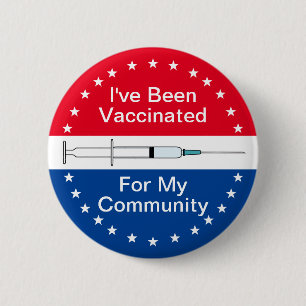 Badge Rond 5 Cm Vacciné pour ma communauté rouge blanc et bleu