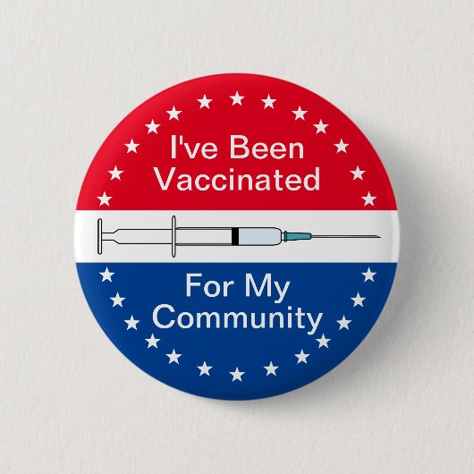 Badge Rond 5 Cm Vacciné pour ma communauté rouge blanc et bleu (Devant)